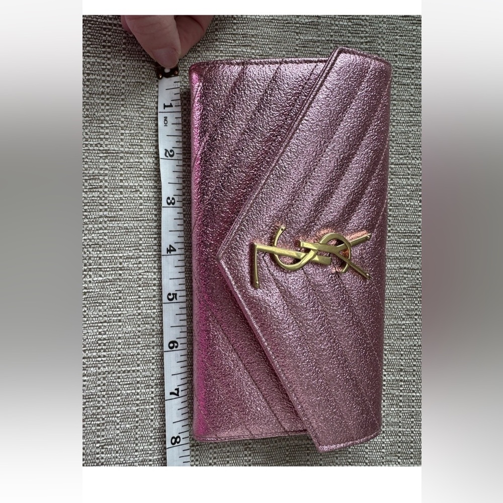 Authentic Shiny Matalic Pink YSL Yves Saint Laurent Wallet Genuine Leather - Picture 4 of 17